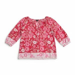 Talbots Floral Blouse Medium Pink Red Boho Cottagecore Lightweight Top